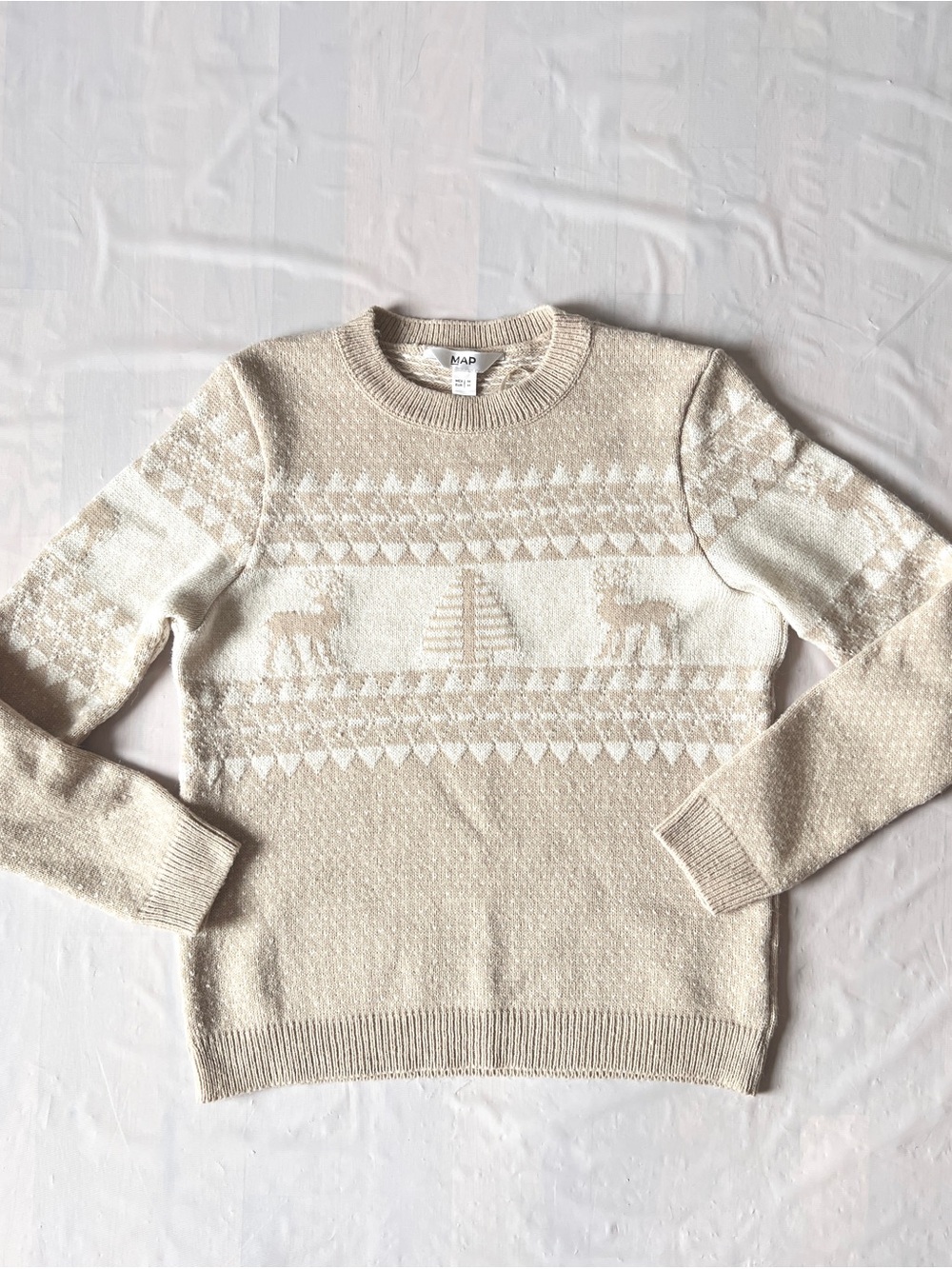 MAP Liverpool Metallic Gold Shimmer Christmas Fair Isle Reindeer Sweater size M